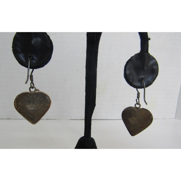 Coral Dangle Earrings Sterling Silver Vintage 925 Stamped Mexico Heart Shaped - Picture 5 of 7
